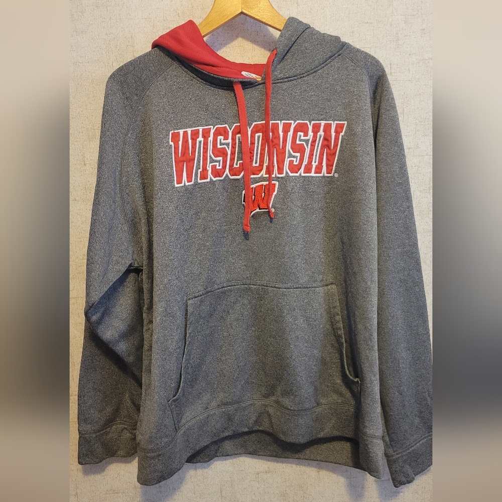 Champion Gray and Red Hoodie, WISCONSIN